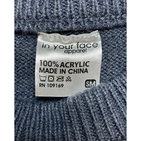 Old Forester Bourbon Ugly Christmas Sweater Dark Blue & Orange Men’s Small - Picture 5 of 6